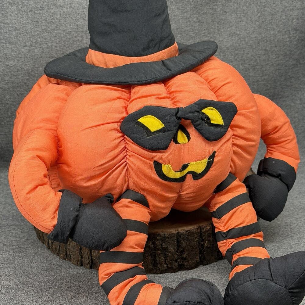 1990s Pumpkin Witch Plush Halloween Parachute Type Fabric Felted Eyes Nose Mouth